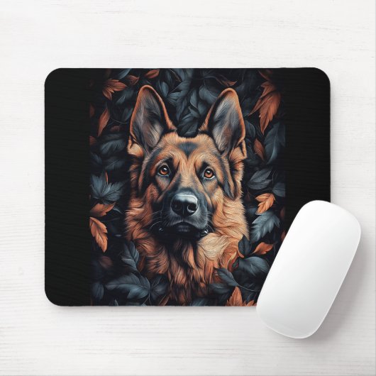 Deutscher Schäferhund in Blättern Mousepad (Mit Mouse)
