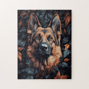 Deutscher Schäferhund in Blättern Puzzle