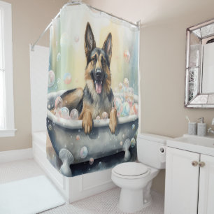 Deutscher Schäferhund in der Badewanne Aquarell-Hu Duschvorhang