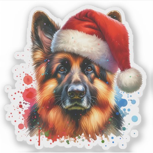 Deutscher Schäferhund in der Weihnachtsmannmütze W Aufkleber (Vorderseite)