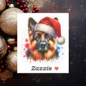 Deutscher Schäferhund in der Weihnachtsmannmütze W Aufkleber