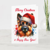 Deutscher Schäferhund in der Weihnachtsmannmütze W Karte (Vorderseite)