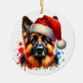 Deutscher Schäferhund in der Weihnachtsmannmütze W Keramik Ornament (Vorne)