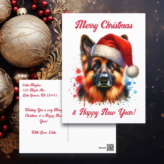 Deutscher Schäferhund in der Weihnachtsmannmütze W Postkarte