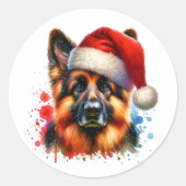 Deutscher Schäferhund in der Weihnachtsmannmütze W Runder Aufkleber (Vorderseite)