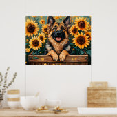 Deutscher Schäferhund in einem Fass Poster (Küche)