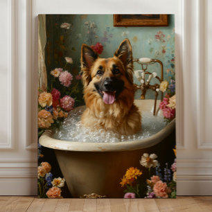 Deutscher Schäferhund in einem floralen Schaumbad Leinwanddruck