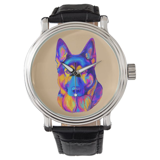 Deutscher Schäferhund in Farben Armbanduhr (Vorderseite)