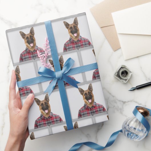 Deutscher Schäferhund in Kariert Geschenkpapier (Schenken)