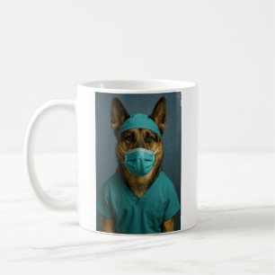 Deutscher Schäferhund in OP-Kleidung Kaffeetasse
