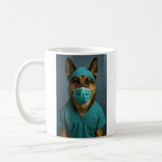 Deutscher Schäferhund in OP-Kleidung Kaffeetasse (Links)