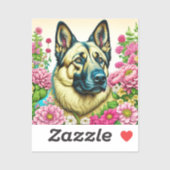 Deutscher Schäferhund in rosa Blume Kunst Aufkleber (Blatt)