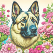 Deutscher Schäferhund in rosa Blume Kunst Aufkleber (Vorderseite)