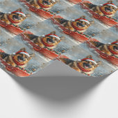 Deutscher Schäferhund in Sledge Snow Weihnachten Geschenkpapier (Ecke)