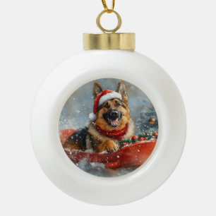 Deutscher Schäferhund in Sledge Snow Weihnachten Keramik Kugel-Ornament
