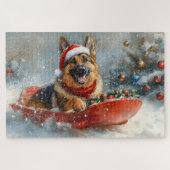 Deutscher Schäferhund in Sledge Snow Weihnachten Puzzle (Horizontal)