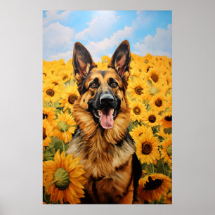 Deutscher Schäferhund in Sonnenblumen Poster