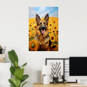 Deutscher Schäferhund in Sonnenblumen Poster (Heimbüro)