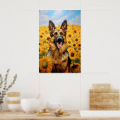 Deutscher Schäferhund in Sonnenblumen Poster (Küche)