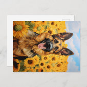 Deutscher Schäferhund in Sonnenblumen Postkarte (Vorne/Hinten)