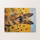 Deutscher Schäferhund in Sonnenblumen Puzzle (Horizontal)