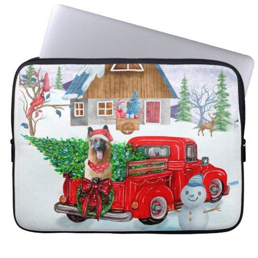 Deutscher Schäferhund in Weihnachten LKW Schnee Laptopschutzhülle (Vorderseite)