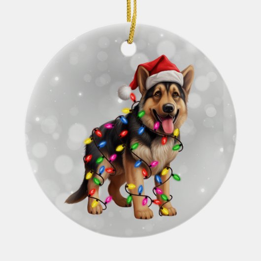 Deutscher Schäferhund in Weihnachtslicht Keramik Ornament (Vorne)