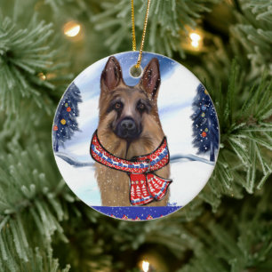 DEUTSCHER SCHÄFERHUND KERAMIK ORNAMENT