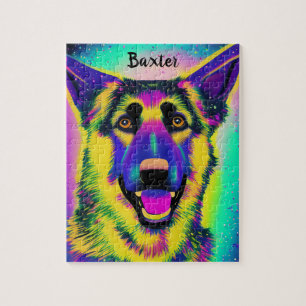 Deutscher Schäferhund Konfetti Pop Art mit optiona Puzzle