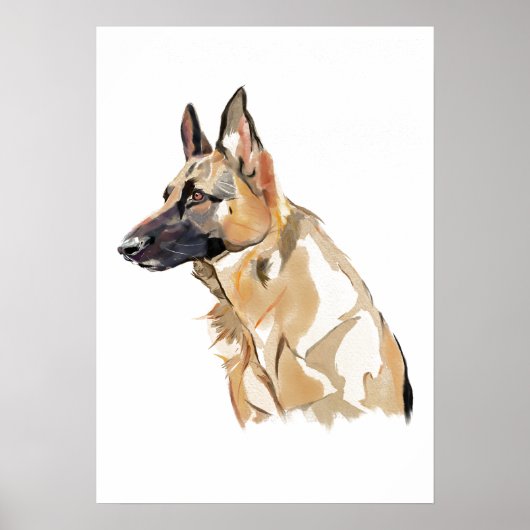 Deutscher Schäferhund Kunstposter, Aquarellmalerei Poster (Vorne)