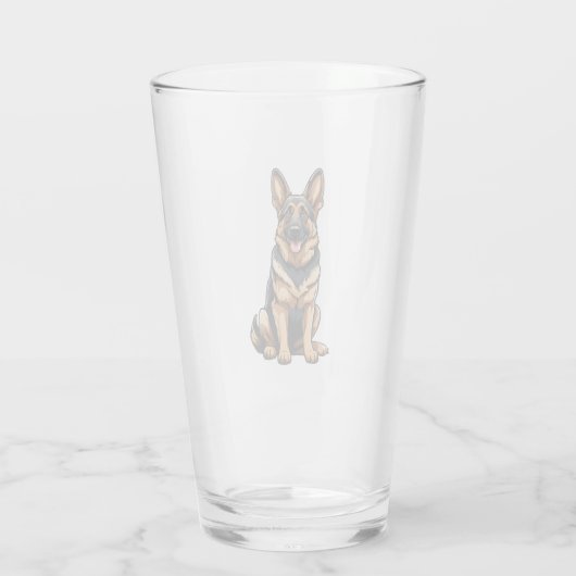Deutscher Schäferhund lächelt Glas (Rückseite)