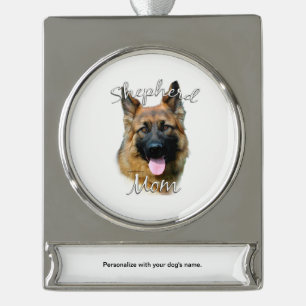 Deutscher Schäferhund (Langhaar) Mama 2 Banner-Ornament Silber