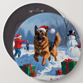 Deutscher Schäferhund läuft mit Weihnachtshut im S Button (Vorne & Hinten)