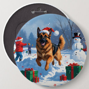 Deutscher Schäferhund läuft mit Weihnachtshut im S Button