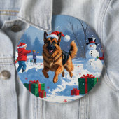 Deutscher Schäferhund läuft mit Weihnachtshut im S Button (Beispiel)