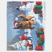 Deutscher Schäferhund läuft mit Weihnachtshut im S Fleecedecke (Vorderseite)