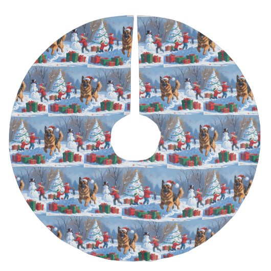 Deutscher Schäferhund läuft mit Weihnachtshut im S Polyester Weihnachtsbaumdecke (Vorderseite)