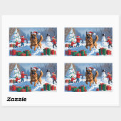 Deutscher Schäferhund läuft mit Weihnachtshut im S Rechteckiger Aufkleber (Blatt)