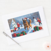 Deutscher Schäferhund läuft mit Weihnachtshut im S Rechteckiger Aufkleber (Umschlag)