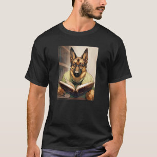 Deutscher Schäferhund liest lustiger Hund Buchlieb T-Shirt