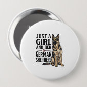 Deutscher Schäferhund Mädchen Vintage-Stich Hundel Button (Vorne & Hinten)