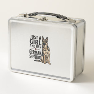Deutscher Schäferhund Mädchen Vintage-Stich Hundel Metall Brotdose