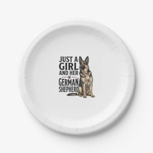 Deutscher Schäferhund Mädchen Vintage-Stich Hundel Pappteller