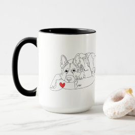 Deutscher Schäferhund mit Ball-Linienkunst mit Nam Tasse