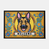 Deutscher Schäferhund mit Blume willkommen Fußmatte (Vorderseite)