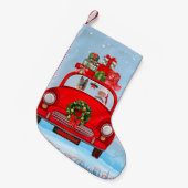 Deutscher Schäferhund mit dem Weihnachtsmann im Au Kleiner Weihnachtsstrumpf (Vorderansicht (hängend))