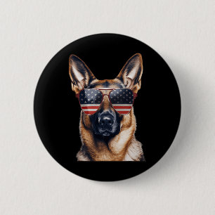 Deutscher Schäferhund mit der Flagge der USA Unabh Button
