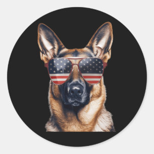 Deutscher Schäferhund mit der Flagge der USA Unabh Runder Aufkleber