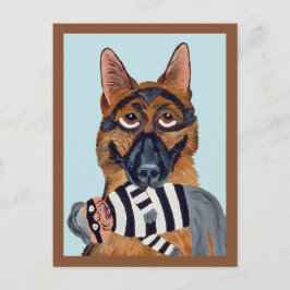 Deutscher Schäferhund mit Einbrecher-Spielzeug Postkarte