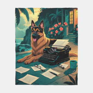 Deutscher Schäferhund mit einem Gentleman Vintage  Fleecedecke